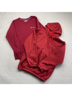 Bundle Lot x2 Champion Sweatshirt + Hoodie Pullover Red Men's Size L Essentials